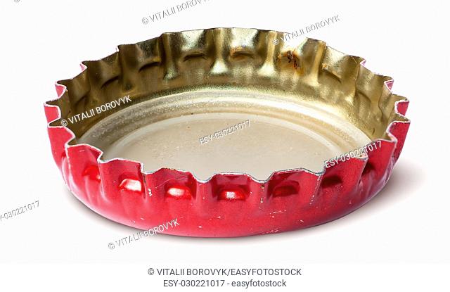 Closeup of red bottle cap isolated on white background