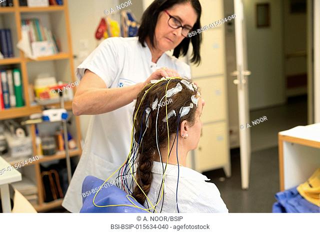 Reportage in the epileptology unit in Nice Hospital, France. Long-term EEG (3 days) for a check-up of partial epilepsy