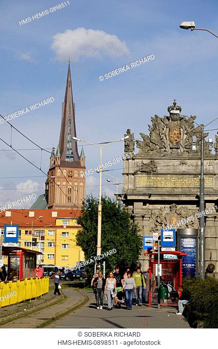 Poland, Western Pomerania, Szczecin, Brama Portowa (the Door of the Port), tramway station before the Door