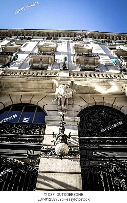 Bank with gargoyles, Image of the city of Madrid, its characteristic architecture