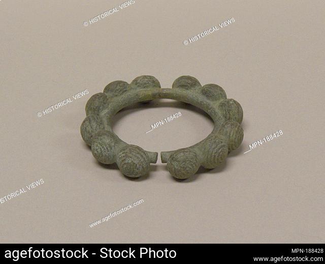One from a Pair of Bangles with Ball Decorations. Period: Middle-Late period; Date: 1000 B.C.-A.D. 400; Culture: Thailand; Medium: Bronze; Dimensions: W
