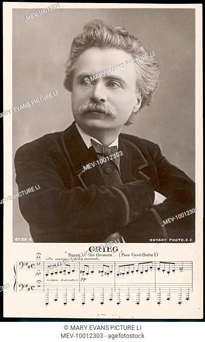 EDVARD HAGERUP GRIEG Norwegian musician with part of his score for 'Peer Gynt'