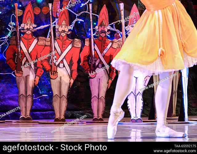 RUSSIA, MOSCOW - DECEMBER 9, 2023: A ballet dancer of the Kremlin Ballet Theatre performs in a scene from choreographer Andrei Petrov's production of Russian...