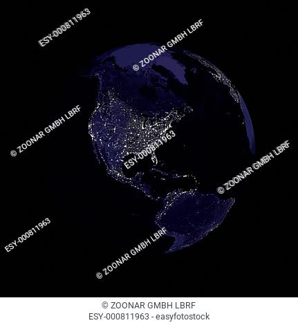 Earth globe north America lights