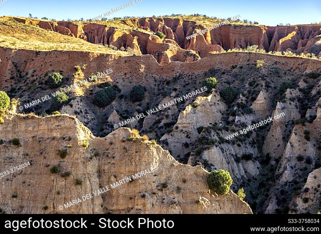The Canyons of Uceda from the top. Sierra Norte. Guadalajara. Spain. Europe