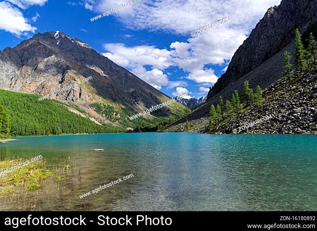 The large (lower) Shavlinsky lake. Altai Mountains, Siberia, Russia. August