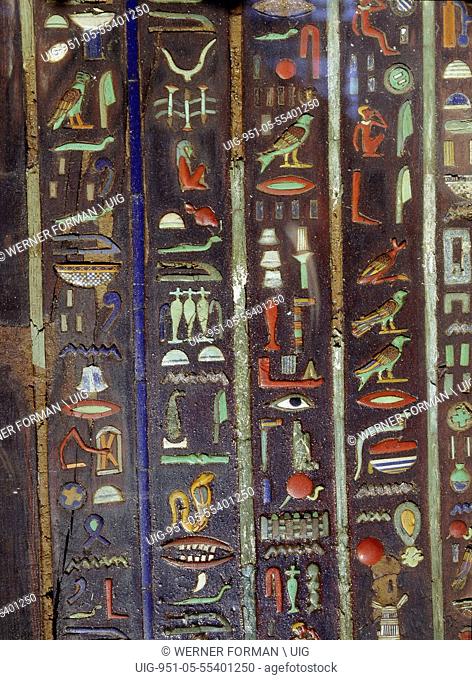 Hieroglyphs in their most decorative form appear on the interior coffin of Petosiris