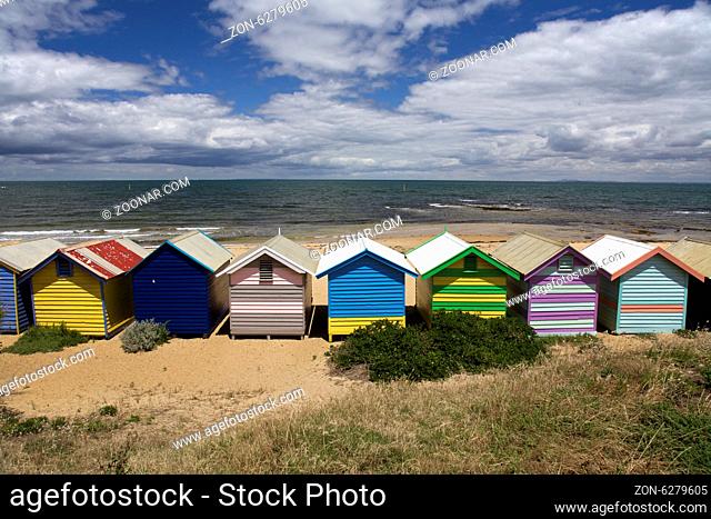 Colorful Beach Huts at Brighton Beach Near Melbourne Australia