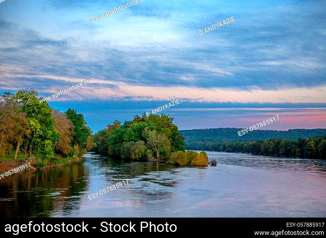 An early morning view of the Delaware River near Washington Crossing in Bucks County Pennsylvania