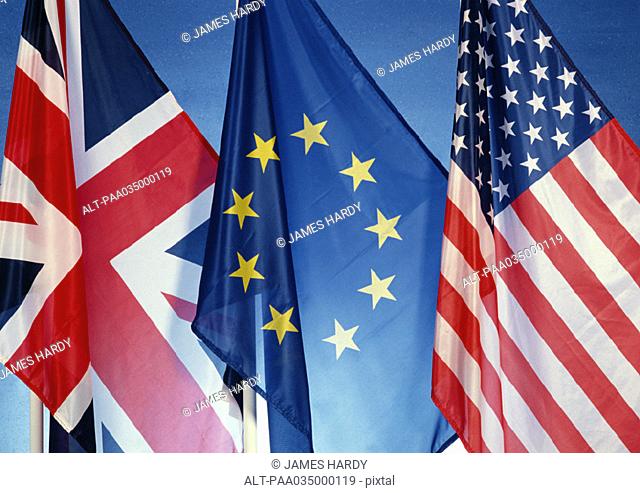 British, european and american flags