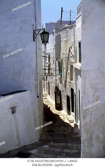 Alley in the historic centre of Ostuni, Le Murge, Apulia, Italy