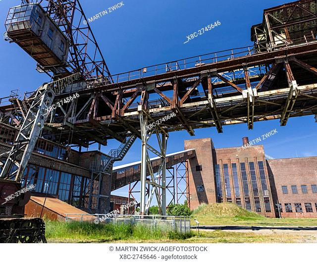 The crane bridge and power station. The historic technical museum Peenemuende. Europe, Germany, Mecklenburg-Western Pomerania, June