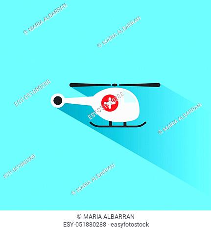 Emergency helicopter icon with shade on a blue background. Vector illustration