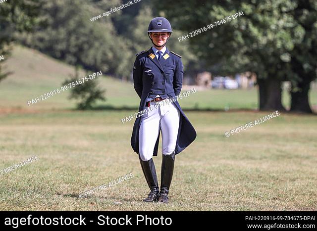 16 September 2022, Italy, Rocca Di Papa: Equestrian sport: world championship, eventing, dressage. Eventing rider Julia Krajewski (Germany) poses in an Air...