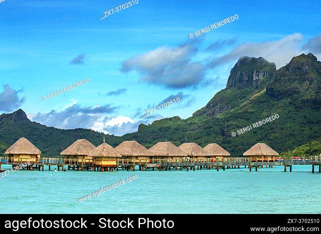 Le Bora Bora by Pearl Resorts luxury resort in motu Tevairoa island, a little islet in the lagoon of Bora Bora, Society Islands, French Polynesia, South Pacific