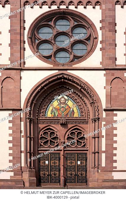 Entrance of the Herz Jesu-Kirche, or Sacred Heart Church, built in the style of Historicism, consecrated in 1897, Freiburg, Baden-Württemberg, Germany