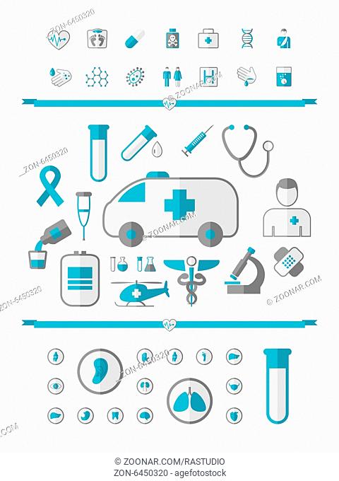 Flat Medical Infographics Elements plus Icon Set. Vector