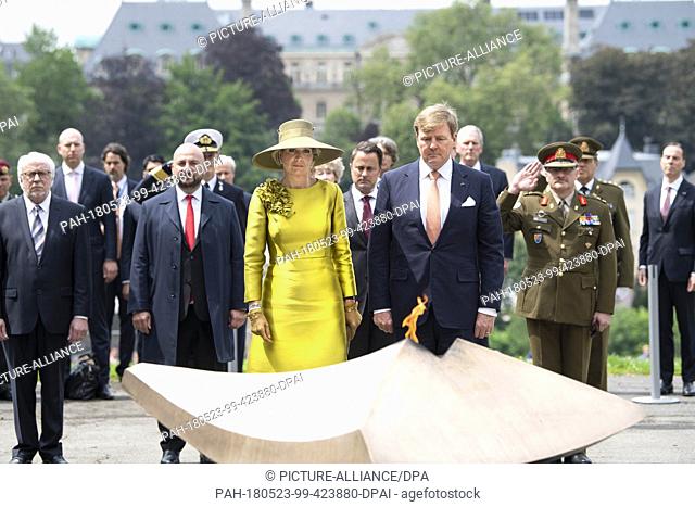 King Willem-Alexander and Queen Máxima of The Netherlands at the Monument National de la Solidarite? Luxembourgeoise in Luxembourg, on May 23, 2018