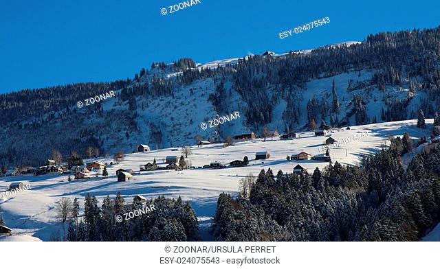 Schwendi in winter, small village in the Swiss Alps