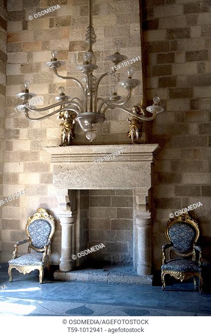 Fireplace, Palace of the Grand Master of the Knights of Rhodes, Rhodes, Dodecanese, Greece