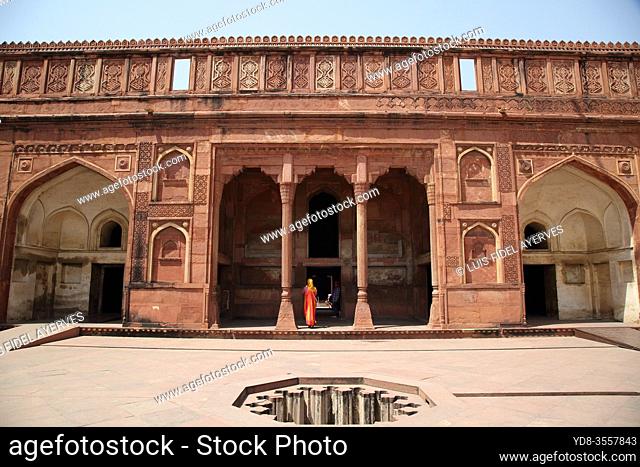 Agra Fort, the former imperial residence of the Mughal Dynasty, It was used to hold Shah Jahan under house arrest by his son Aurangzeb. Agra, India