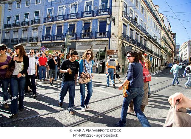 People, street crossroads, Barrio alto, Lisbon, Portugal