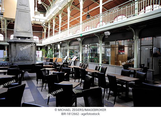Bar Cafe, interior decoration of the former market hall, Halles Saint-Gery or Sint-Gorikshallen, city centre, Brussels, Belgium, Benelux, Europe