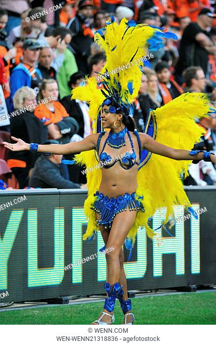 Brazilian Dancers at the A League Grand Final reminded the crowd that the World Cup is fast approaching. Featuring: Atmosphere Where: Brisbane