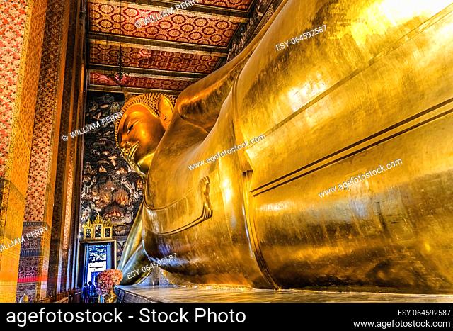Coloful Reclining Buddha Front Door Wat Phra Chetuphon Wat Pho Po Temple Complex Bangkok Thailand. Temple built in 1600s