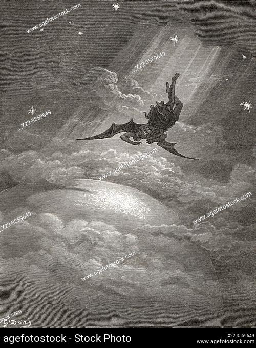 Satan approaching the confines of the earth. Illustration by Gustave Dore for John Milton's Paradise Lost