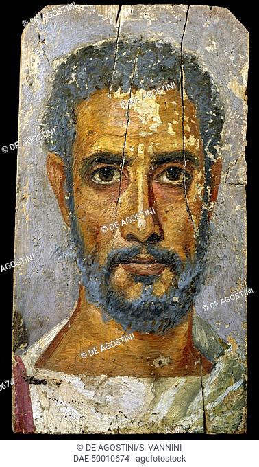 Portrait of a man, encaustic painting on wood, 34x18.5 cm. Egyptian Civilisation, Roman Empire, 2nd century.  Cairo, Egyptian Museum