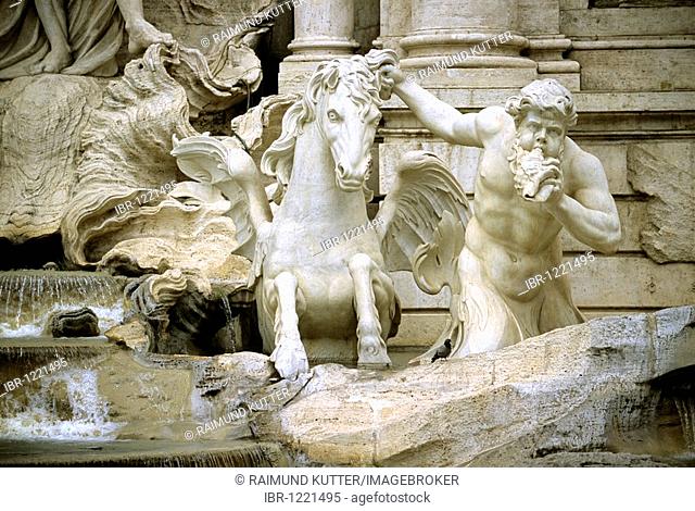 Horse with Triton, Fontana di Trevi fountain, Rome, Lazio, Italy, Europe