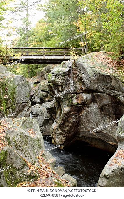 Sculptured Rocks Natural Area during the autumn months  Located in Groton, New Hampshire USA, which is part of New England     Notes   This rocky gorge was...