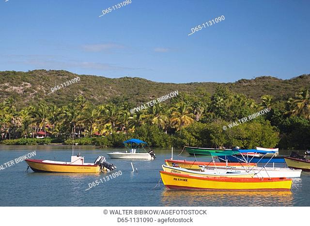 Puerto Rico, South Coast, Guanica, Bahia de la Ballena bay, boats