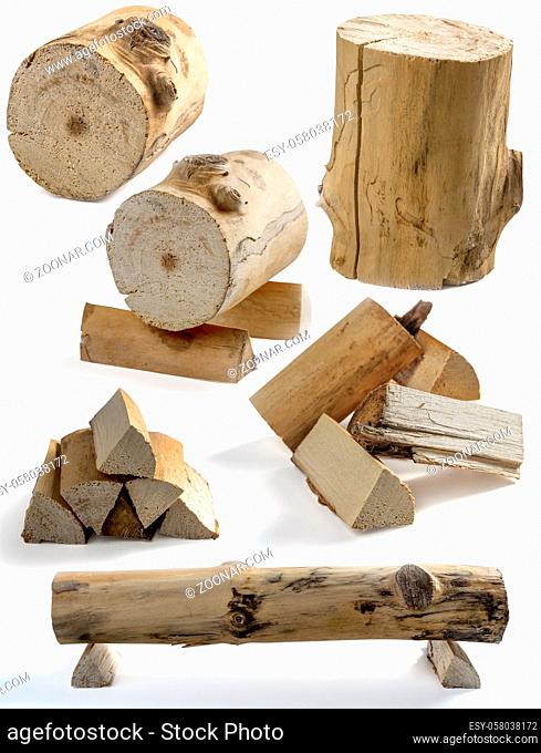 stump and firewood on a white background (blank for your photo manipulations / collages)