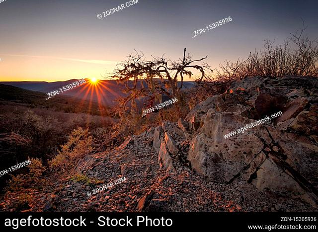 Color image of a beautiful sunset overlooking the Bald Hills in Northern California