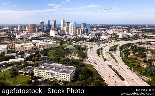 The bay is a good backgrooun for the downtown urban city center skyline of Tampa Florida