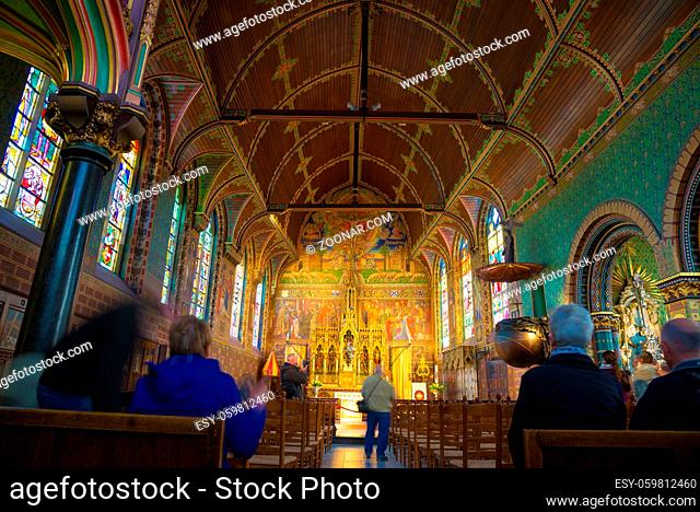 Bruges, Belgium - April 18, 2017: Interior of the Basilica of the Holy Blood - Basiliek van het Heilig Bloed