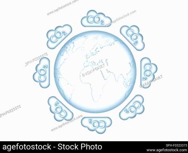 Earth surrounded by carbon clouds, illustration