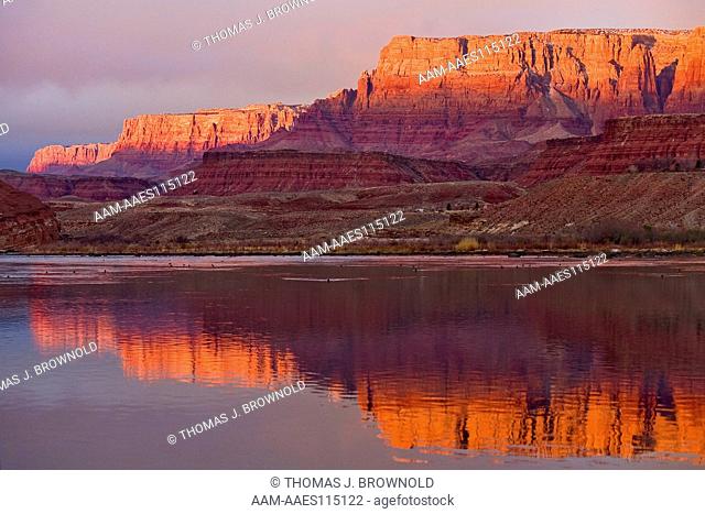 First light on the Vermillion cliff and the colorado river at Lee's ferry, Arizona