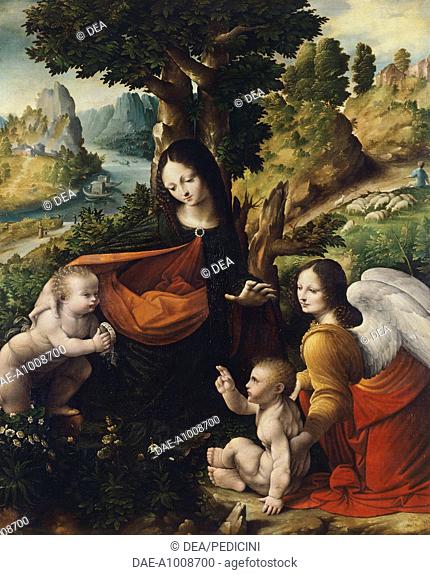 The Virgin of the Rocks, by Cesare Magni (active from 1530 to 1533), oil on canvas, 82x72 cm.  Naples, Museo Nazionale Di Capodimonte (Art Gallery)