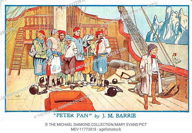 Promotional postcard for Peter Pan by J. M. Barrie. First produced at the Duke of York’s Theatre, 27th December 1904. Artist: John Hassall