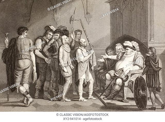 Falstaff with Justice Shallows  A scene from the play King Henry IV part 2, act 3, scene 2 by William Shakespeare  From a nineteenth century print after a...