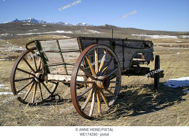 old abandoned carriage in the foothills of canadian rockies, canada, alberta,