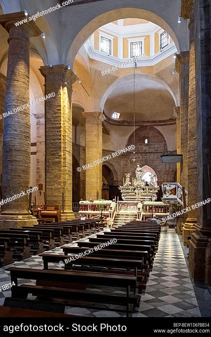 Alghero, Sardinia / Italy - 2018/08/07: Interior of Alghero Cathedral church, known also as Cathedral of St. Mary the Immaculate - Duomo di Alghero - at the...
