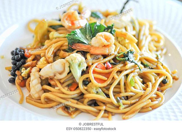 spicy seafood spaghetti or Thai spaghetti