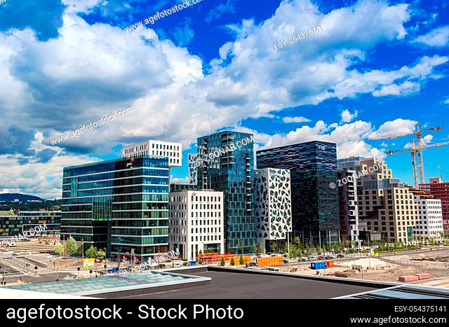 OSLO, NORWAY - JULY 29: NView from the roof of Oslo Opera house to the Rostockergata office buildings on July 29, 2014