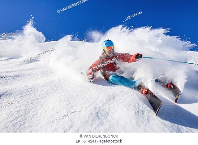 Free rider downill skiing, free ride skiing area Haldigrat, Niederrickenbach, Oberdorf, Canton of Nidwalden, Switzerland