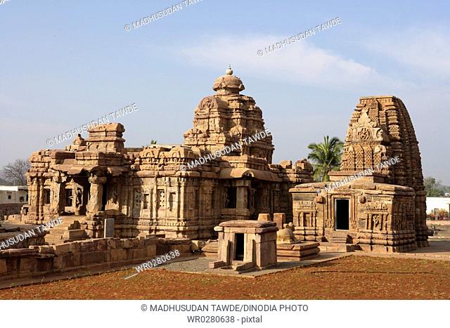 Mallikarjuna Temple on right Kashivishvanatha Temple, Pattadakal , UNESCO World Heritage site, Chalukya , District Bagalkot , Deccan plateau, Karnataka , India