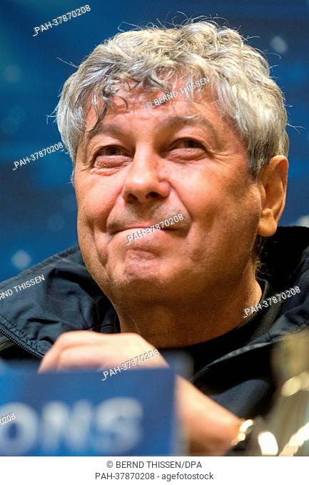 Donetsk's head coach Mircea Lucescu talks during a press conference at Signal Iduna Park in Dortmund, Germany, 04 March 2013